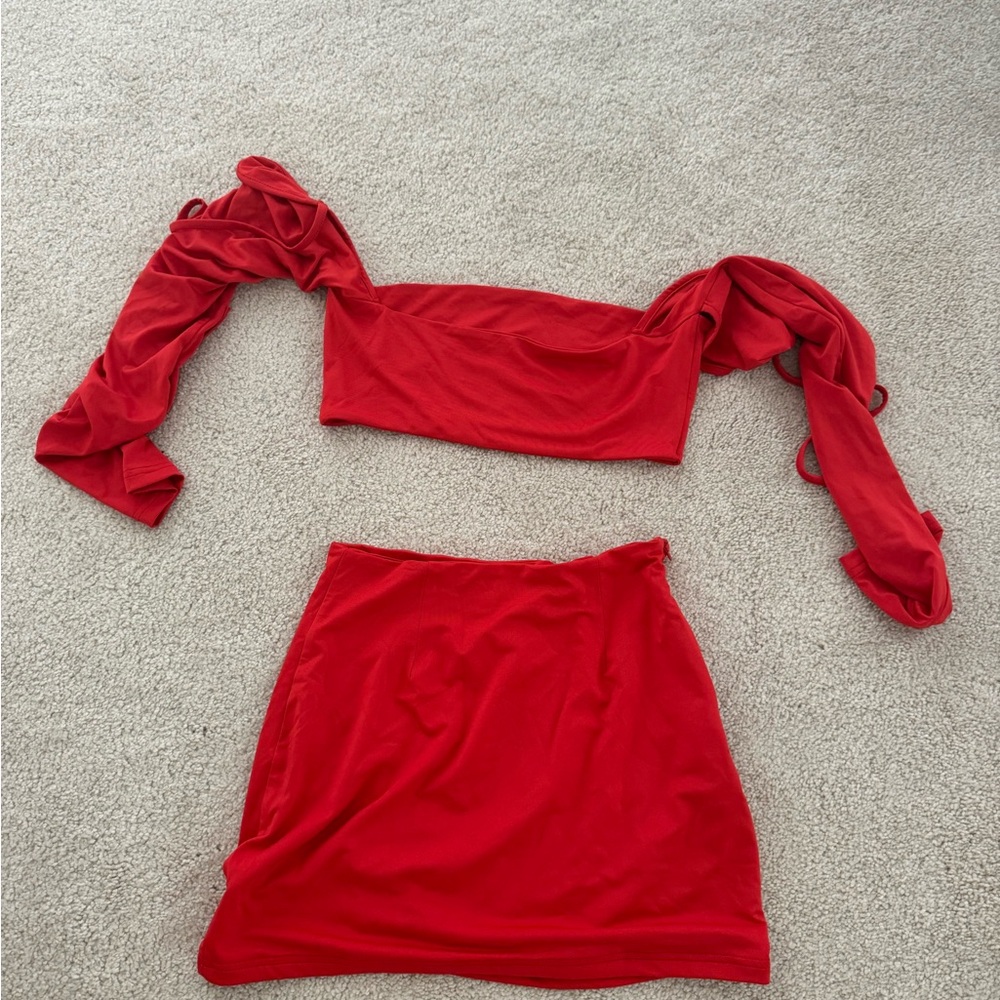 Elegant Red Women's Skirt Set